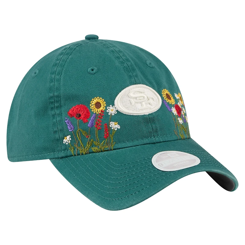 Casquette ajustable New Era 9TWENTY verte pour femme, motif floral sauvage des 49ers de San Francisco