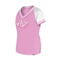 T-shirt col V rose New Era pour femme, motif « Maman et moi » des San Francisco 49ers