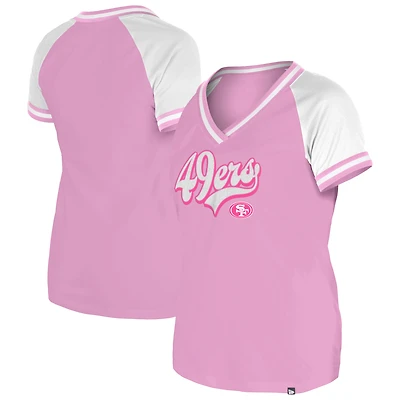 T-shirt col V rose New Era pour femme, motif « Maman et moi » des San Francisco 49ers