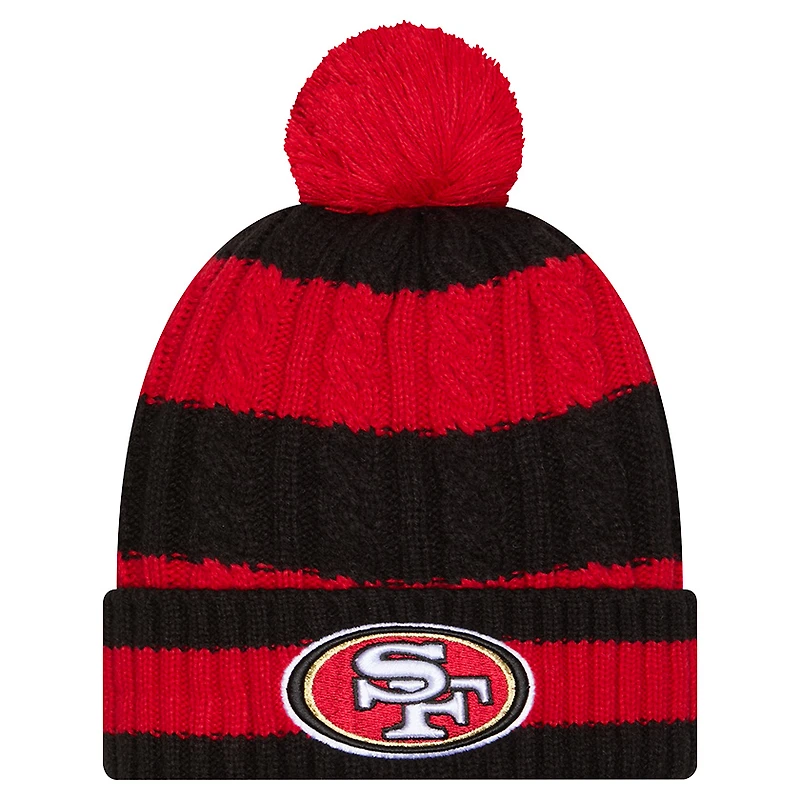 Bonnet en tricot tressé à revers et pompon pour femme New Era Scarlet San Francisco 49ers