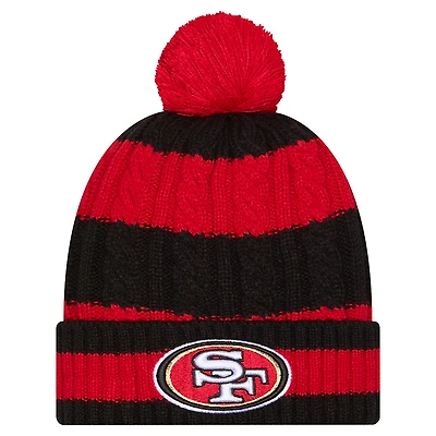 Women's New Era Scarlet San Francisco 49ers Braided Cuffed Knit Hat with Pom