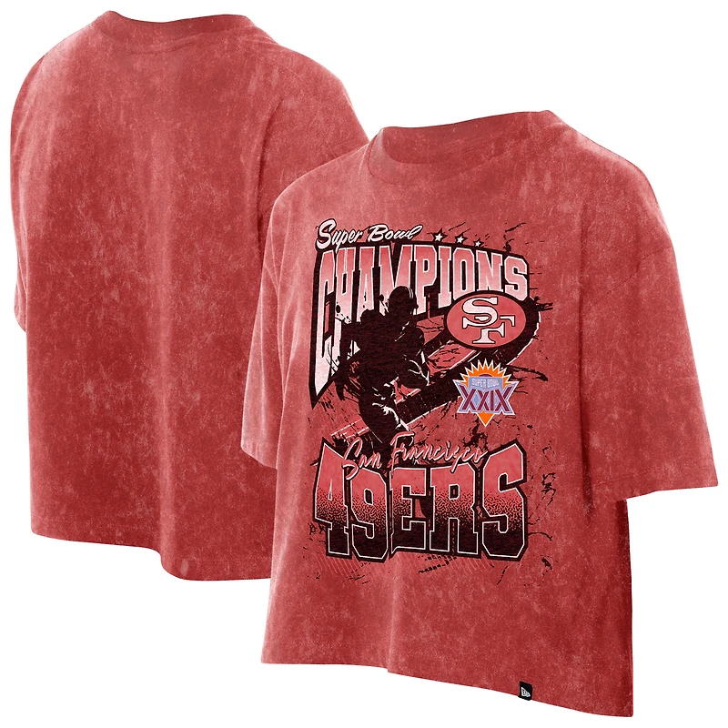 Women's New Era Scarlet San Francisco 49ers Cropped Boxy Sport Classics Mineral Wash T-Shirt