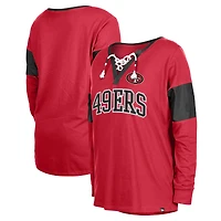 Women's New Era Scarlet San Francisco 49ers Lace-Up Notch-Neck Long Sleeve T-Shirt