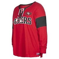 Women's New Era Scarlet San Francisco 49ers Plus Lace-Up Notch Neck Long Sleeve T-Shirt