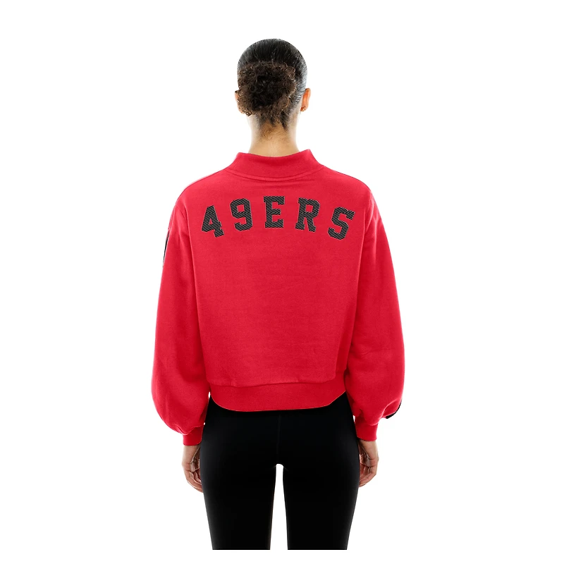 Women's New Era Scarlet San Francisco 49ers Sport Night Mock Neck Balloon Sleeve Pullover Sweatshirt
