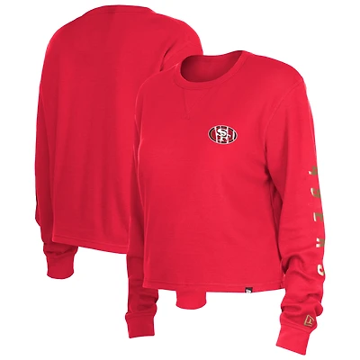 Women's New Era  Scarlet San Francisco 49ers Sport Night Thermal Long Sleeve Cropped T-Shirt