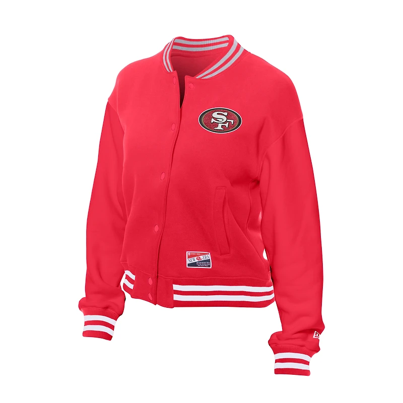 Veste polaire New Era Scarlet pour femme, motif rétro des San Francisco 49ers, avec boutons-pression