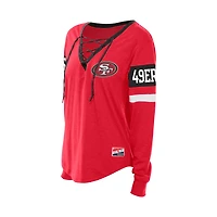 Women's New Era  Scarlet San Francisco 49ers Throwback Lace-Up Long-Sleeve T-Shirt