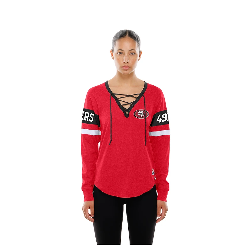 T-shirt à manches longues lacets New Era Scarlet San Francisco 49ers pour femme
