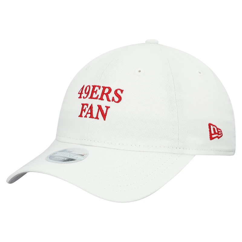 Casquette ajustable New Era blanche pour femme, fan de l'équipe des 49ers de San Francisco, modèle 9TWENTY