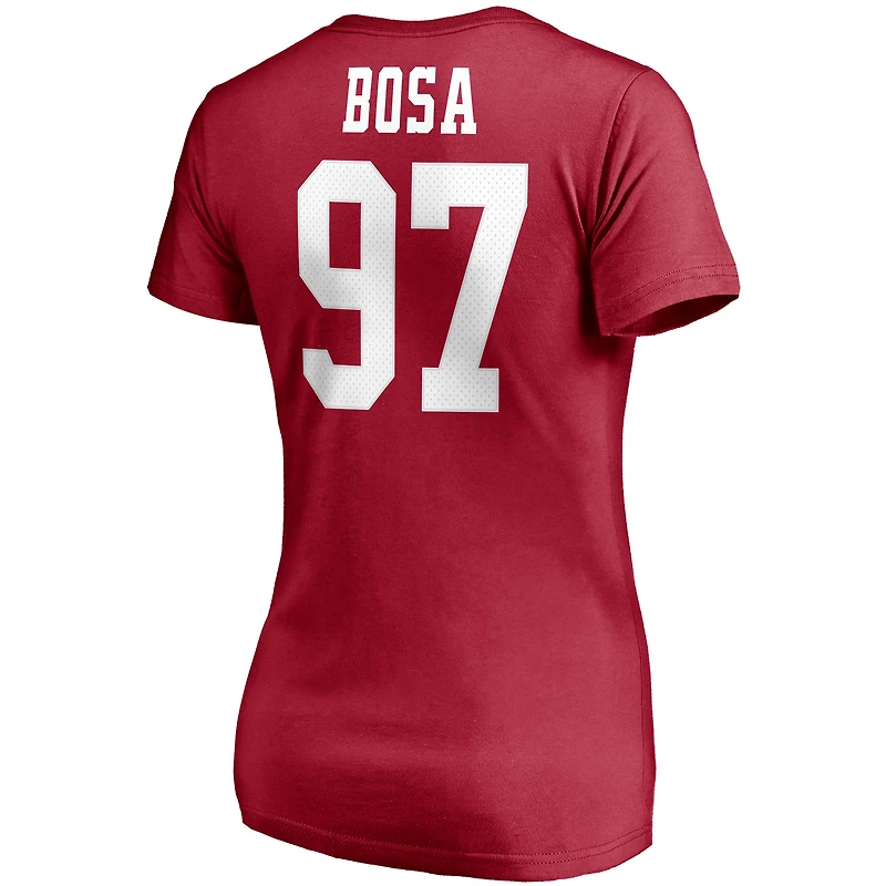 T-shirt à col en V pour femme Nick Bosa Scarlet avec nom et numéro du joueur des 49ers de San Francisco