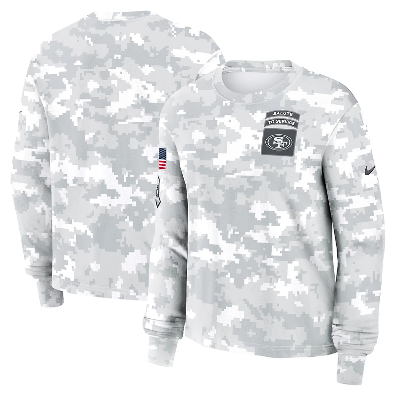 T-shirt Nike Arctic Camo San Francisco 49ers 2024 Salute To Service Performance à manches longues pour femme