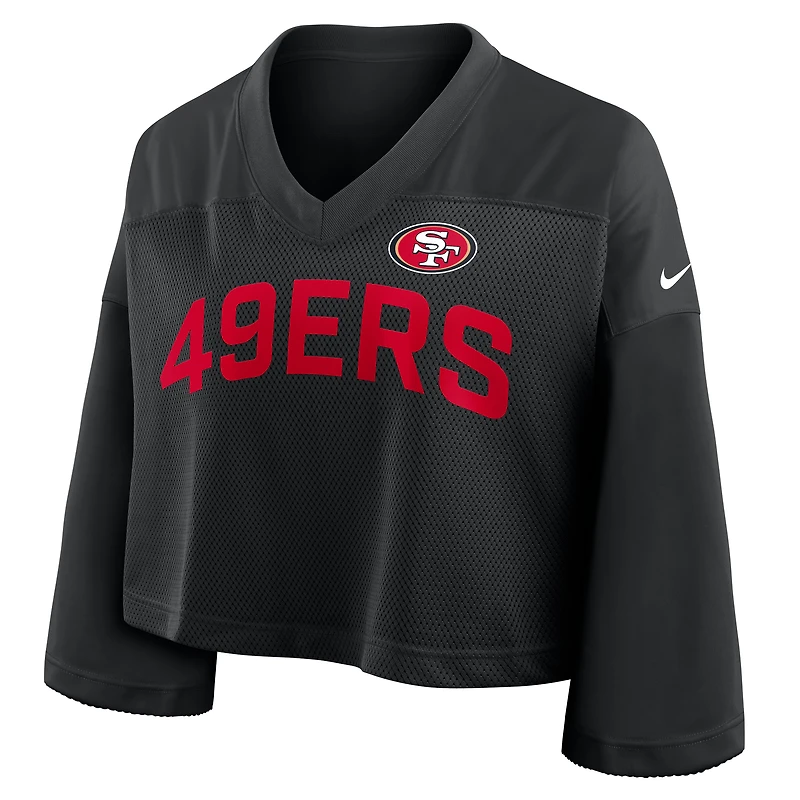Women's Nike Black San Francisco 49ers Primetime Cropped Mesh Dri-FIT Fashion Jersey