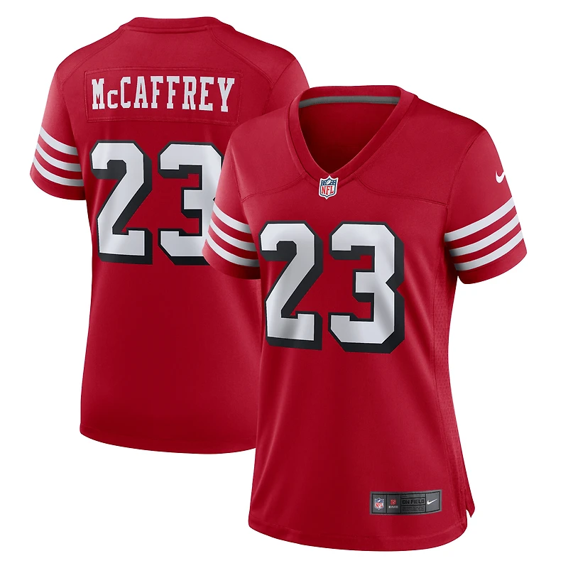 Maillot de joueur Nike Christian McCaffrey Scarlet San Francisco 49ers pour femme
