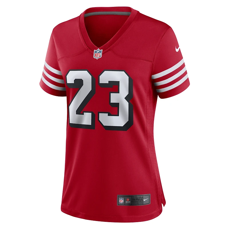 Maillot de joueur Nike Christian McCaffrey Scarlet San Francisco 49ers pour femme