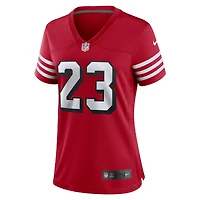 Maillot de joueur Nike Christian McCaffrey Scarlet San Francisco 49ers pour femme