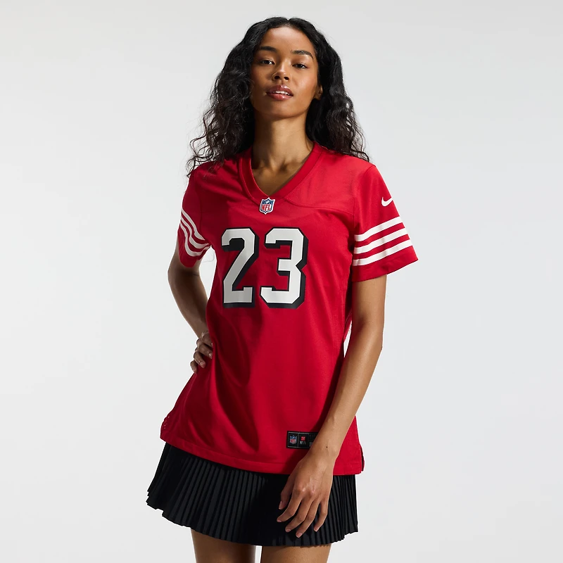 Maillot de joueur Nike Christian McCaffrey Scarlet San Francisco 49ers pour femme