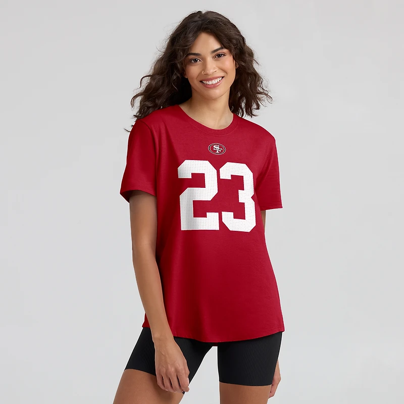 Women's Nike Christian McCaffrey Scarlet San Francisco 49ers Player Name & Number T-Shirt