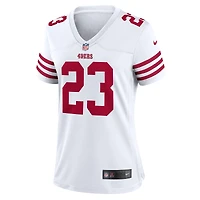 Maillot de joueur Nike Christian McCaffrey blanc des San Francisco 49ers pour femme