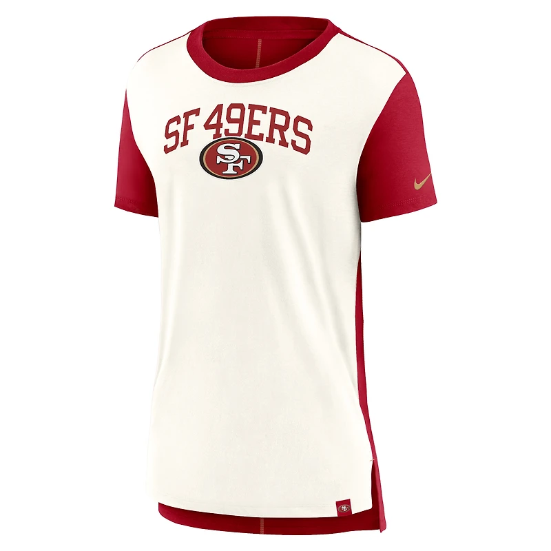 T-shirt tri-mélange Nike crème/écarlate San Francisco 49ers Wordmark pour femme