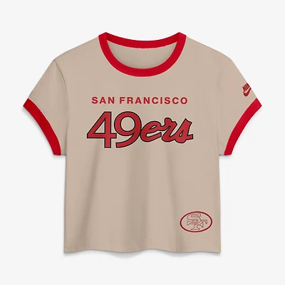 Women's Nike Cream San Francisco 49ers Rewind Ringer Mod Cropped T-Shirt