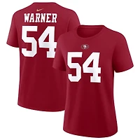 T-shirt Nike Fred Warner rouge écarlate des 49ers de San Francisco pour femmes, avec nom et numéro