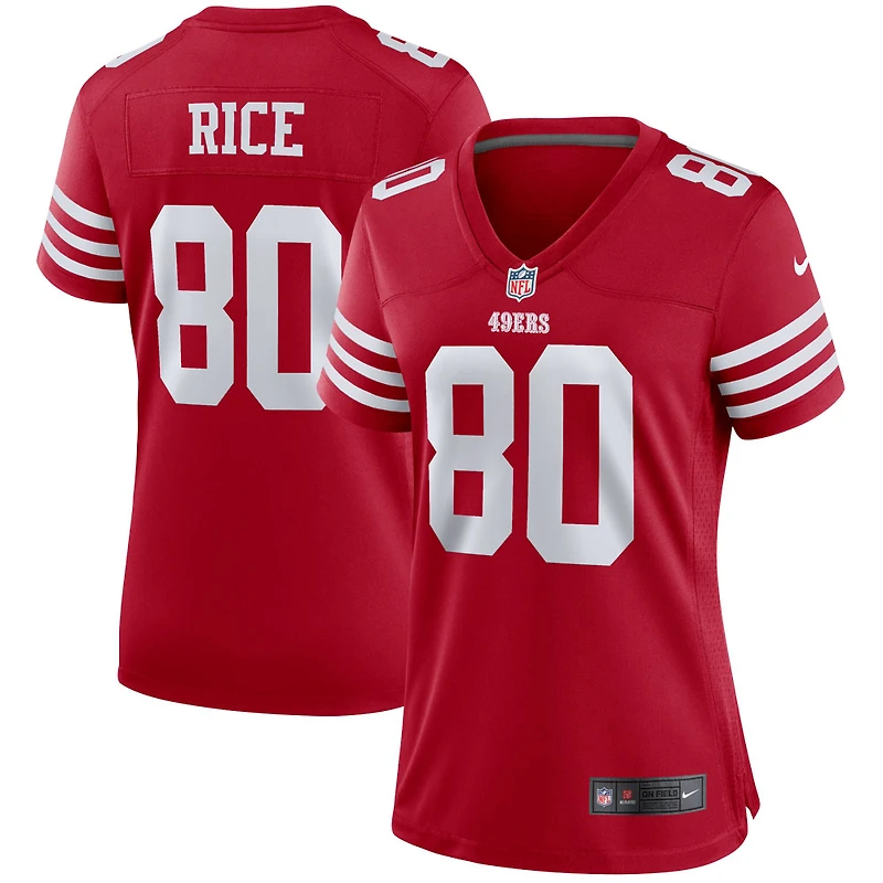 Maillot de match joueur retraité Nike Jerry Rice Scarlet des San Francisco 49ers pour femme