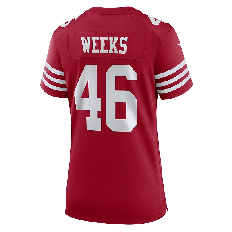 Maillot de match Nike Jon Weeks Scarlet des San Francisco 49ers pour femme