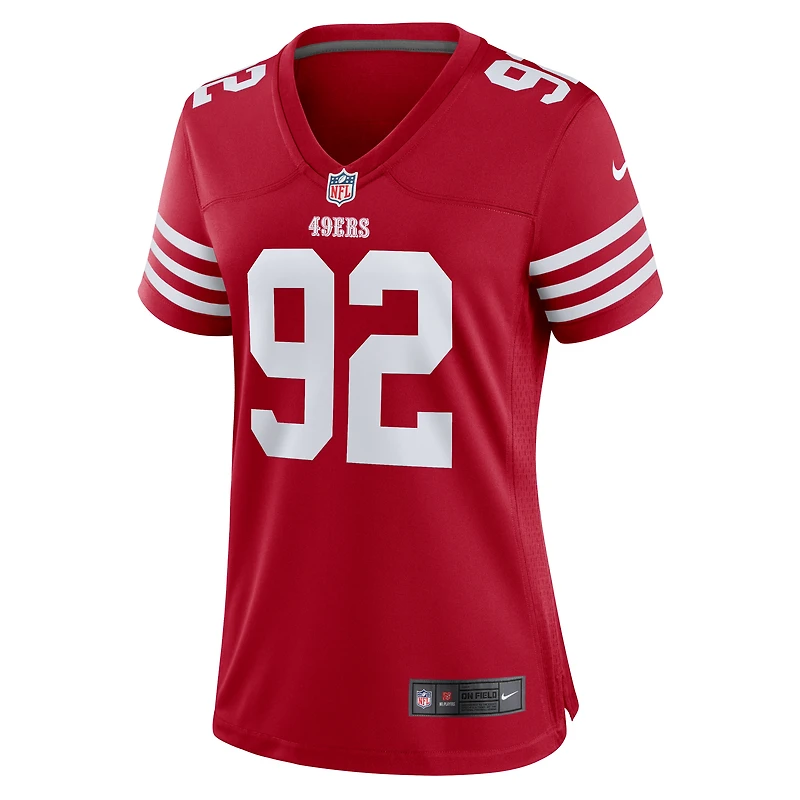 Maillot de match l'équipe Nike Jordan Elliott Scarlet des San Francisco 49ers pour femme