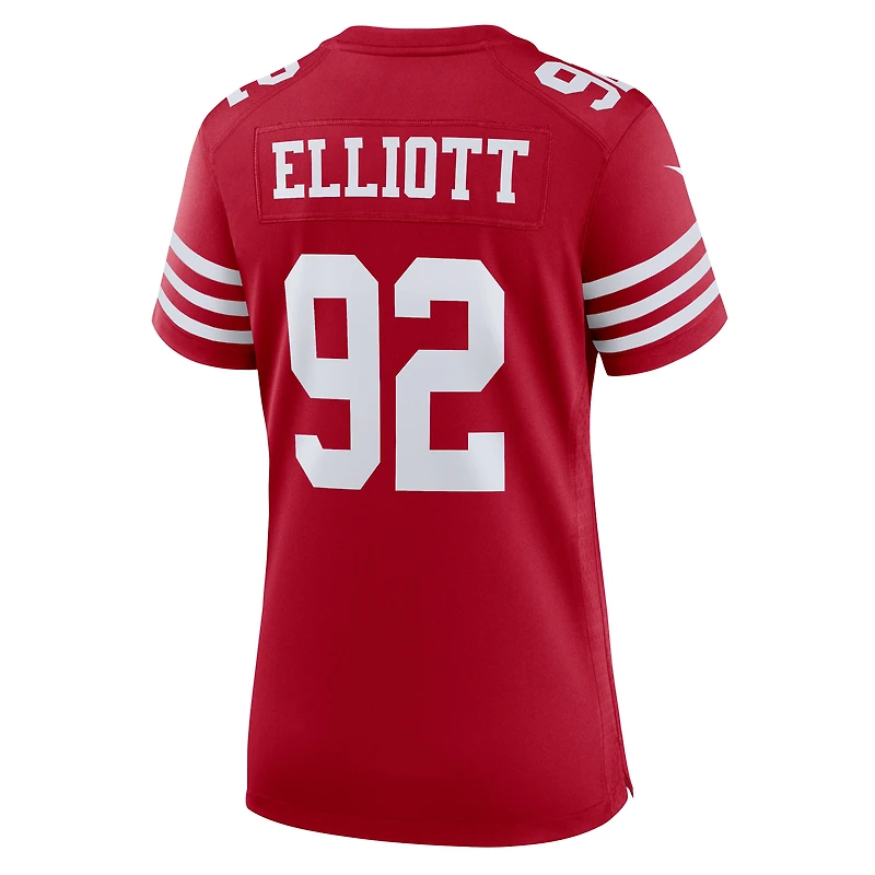 Maillot de match l'équipe Nike Jordan Elliott Scarlet des San Francisco 49ers pour femme