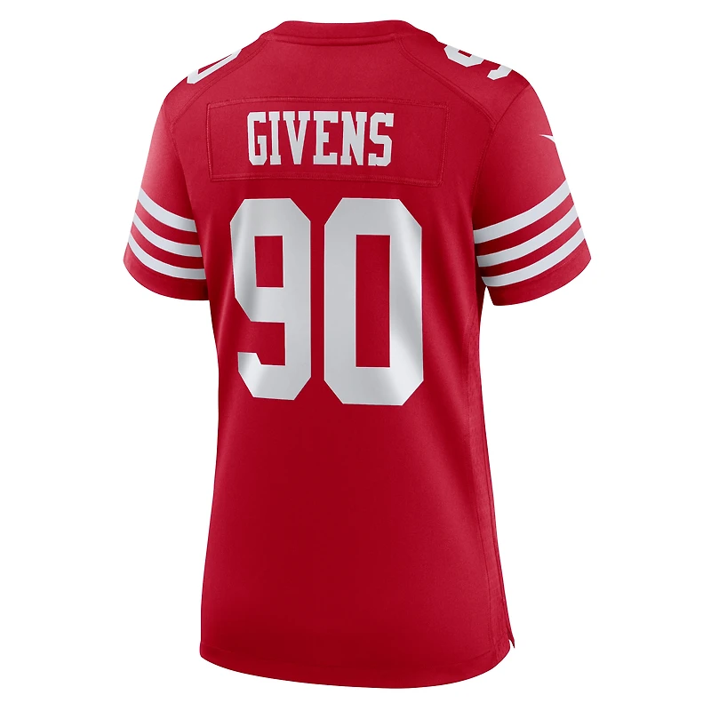 Maillot de match Nike Kevin Givens Scarlet des San Francisco 49ers pour femme