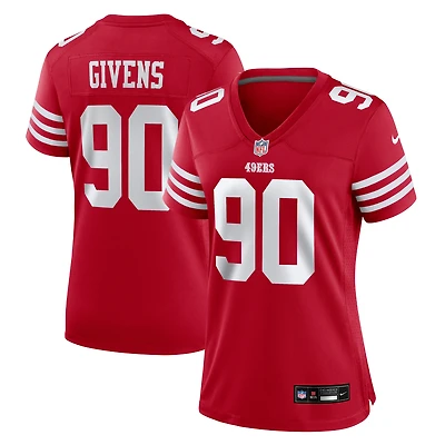 Maillot de match Nike Kevin Givens Scarlet des San Francisco 49ers pour femme