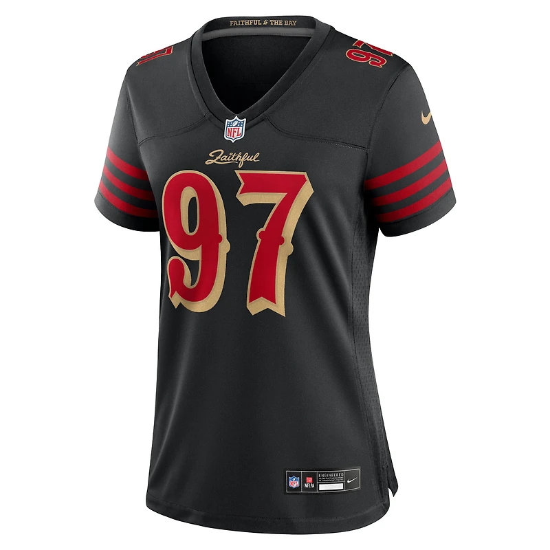 Maillot Nike Nick Bosa noir pour femme des San Francisco 49ers, collection Rivalries 2025