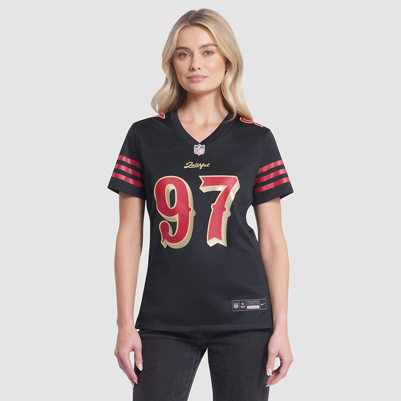 Maillot Nike Nick Bosa noir pour femme des San Francisco 49ers, collection Rivalries 2025