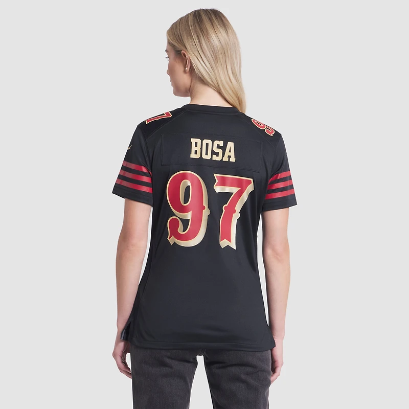 Maillot Nike Nick Bosa noir pour femme des San Francisco 49ers, collection Rivalries 2025