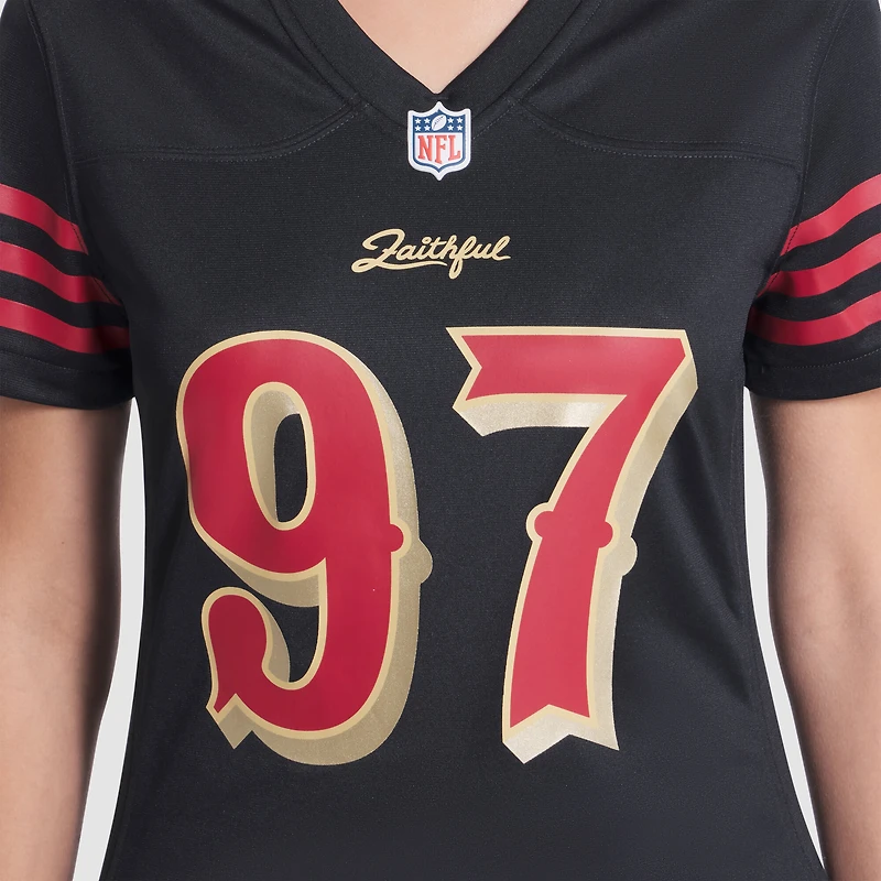 Maillot Nike Nick Bosa noir pour femme des San Francisco 49ers, collection Rivalries 2025