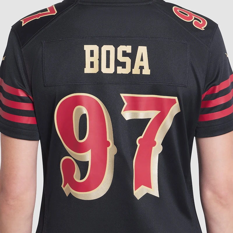 Maillot Nike Nick Bosa noir pour femme des San Francisco 49ers, collection Rivalries 2025