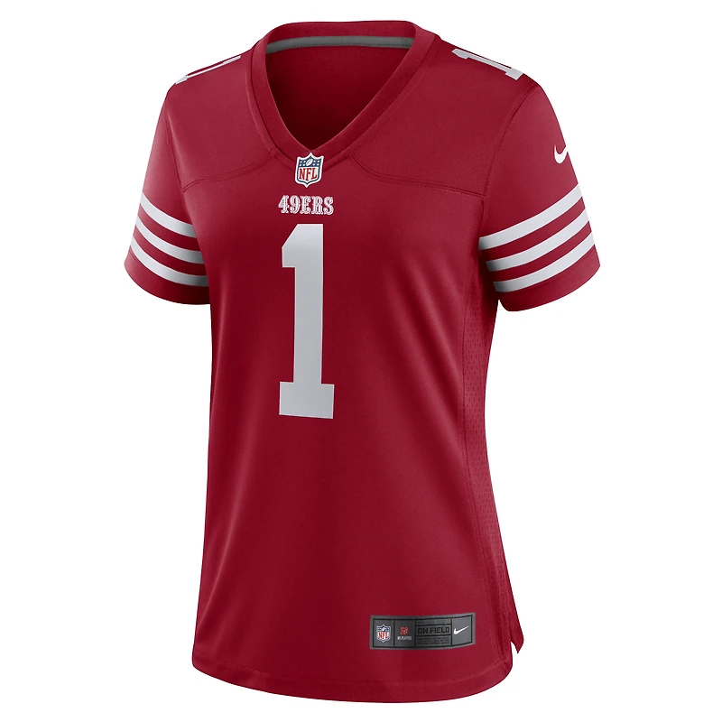 Maillot de match Nike numéro 1 Mom Scarlet des San Francisco 49ers pour femme