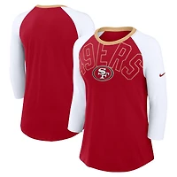T-shirt Nike écarlate/blanc San Francisco 49ers Knockout Arch Raglan Tri-Blend à manches 3/4 pour femme