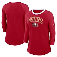 Women's Nike  Scarlet San Francisco 49ers 3/4 Sleeve Raglan Fashion Top