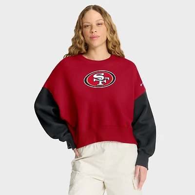 Women's Nike Scarlet San Francisco 49ers Oversized Color-Block Pullover Sweatshirt