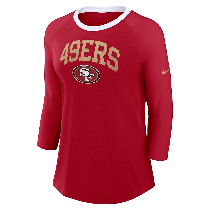 Women's Nike Scarlet San Francisco 49ers Raglan 3/4 Sleeve T-Shirt