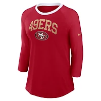 Women's Nike Scarlet San Francisco 49ers Raglan 3/4 Sleeve T-Shirt