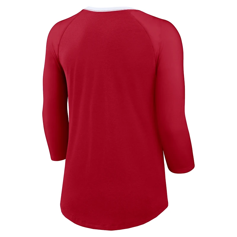 Women's Nike Scarlet San Francisco 49ers Raglan 3/4 Sleeve T-Shirt