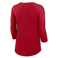 Women's Nike Scarlet San Francisco 49ers Raglan 3/4 Sleeve T-Shirt