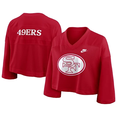 Women's Nike Scarlet San Francisco 49ers Rewind Cropped Mesh Dri-FIT Fashion Jersey