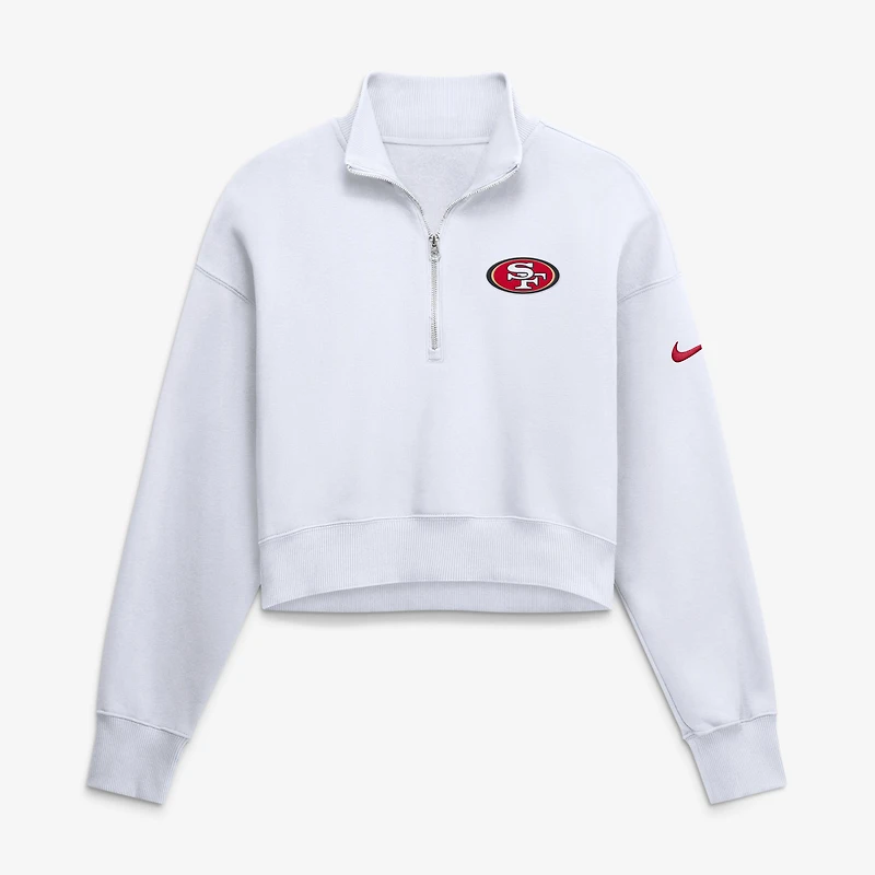 Women's Nike White San Francisco 49ers Oversized Phoenix Fleece Cropped Quarter-Zip Sweatshirt
