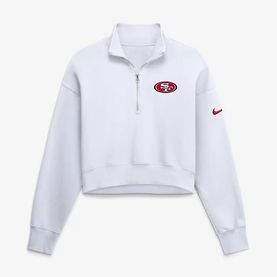 Women's Nike White San Francisco 49ers Oversized Phoenix Fleece Cropped Quarter-Zip Sweatshirt