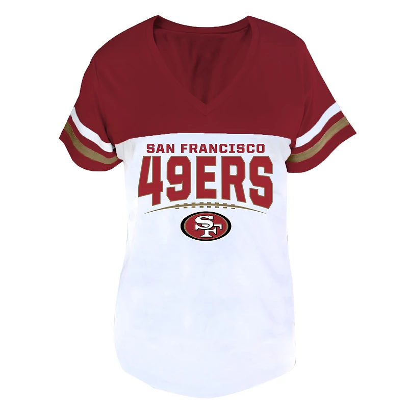 Profil femme écarlate/blanc San Francisco 49ers T-shirt grande taille à col en V fendu