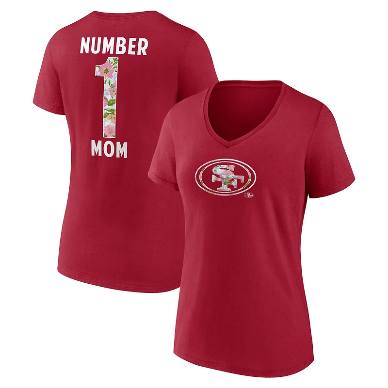 T-shirt à col en V fleuri Scarlet San Francisco 49ers numéro 1 pour femme